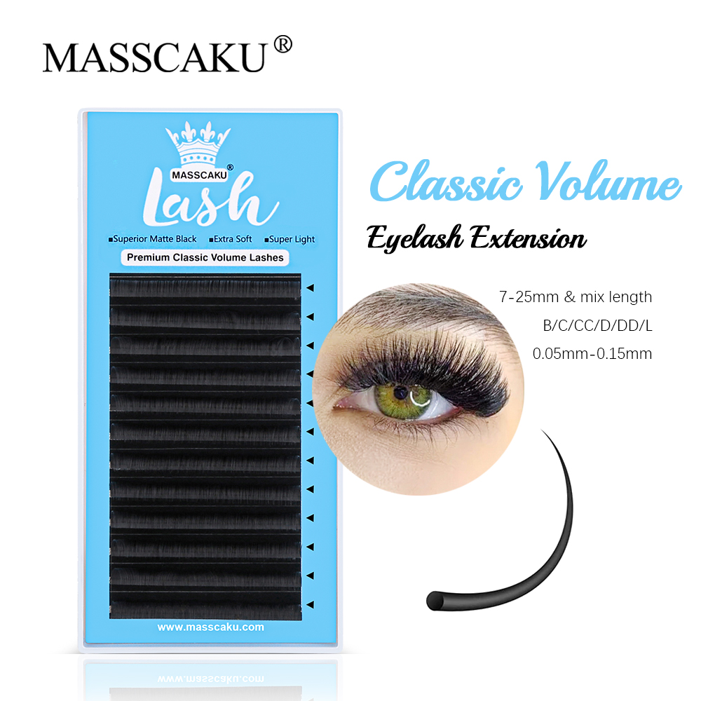 Eyelash Extension Review - Masscaku 0.05/0.07/0.10/0.15มม. แบบคลาสสิกตัวต่อขนตาปกติแต่ละชิ้นแบบรัสเซียมีขนนุ่มผลิตภัณฑ์แต่งหน้า