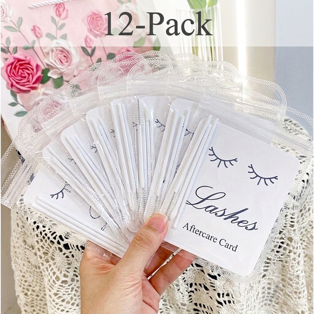 Eyelash Extension Logo - ชุดดูแลขนตา 12 ชิ้นสำหรับลูกค้า ประกอบด้วยการ์ดดูแลขนตา, แปรงปัดมาสคาร่า, แปรงทำความสะอาด